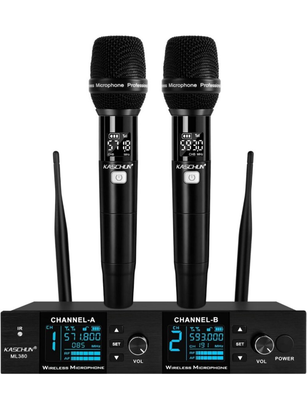 Dual UHF Wireless Microphone System - Auto Scan Handheld Mics for Events